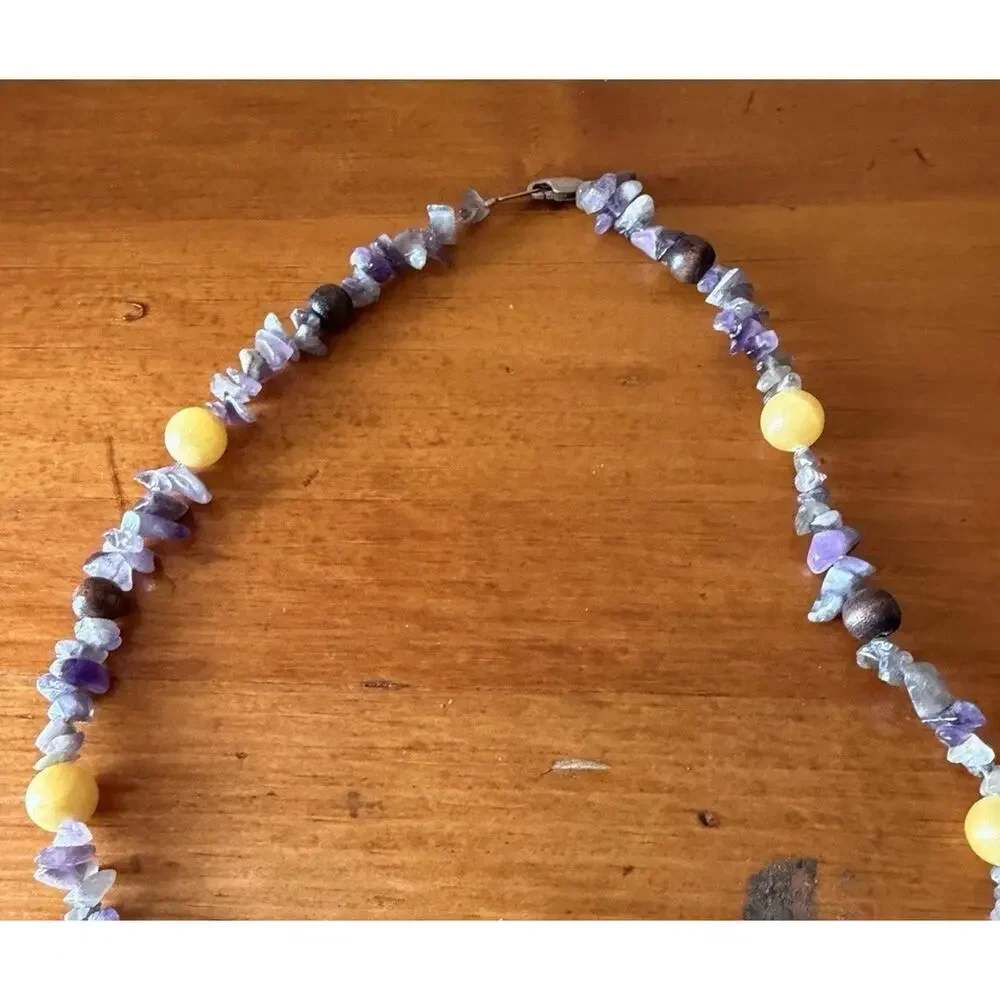 Boho Gemstone Necklace Bundle Amethyst Lapis Floral Beaded Layering Jewelry Lot